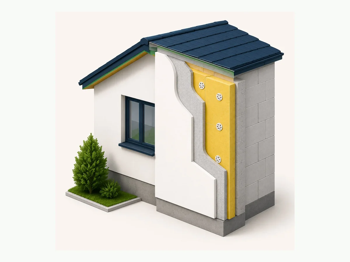 Isolation extérieure ITE avec isolant façade chevilles et enduit