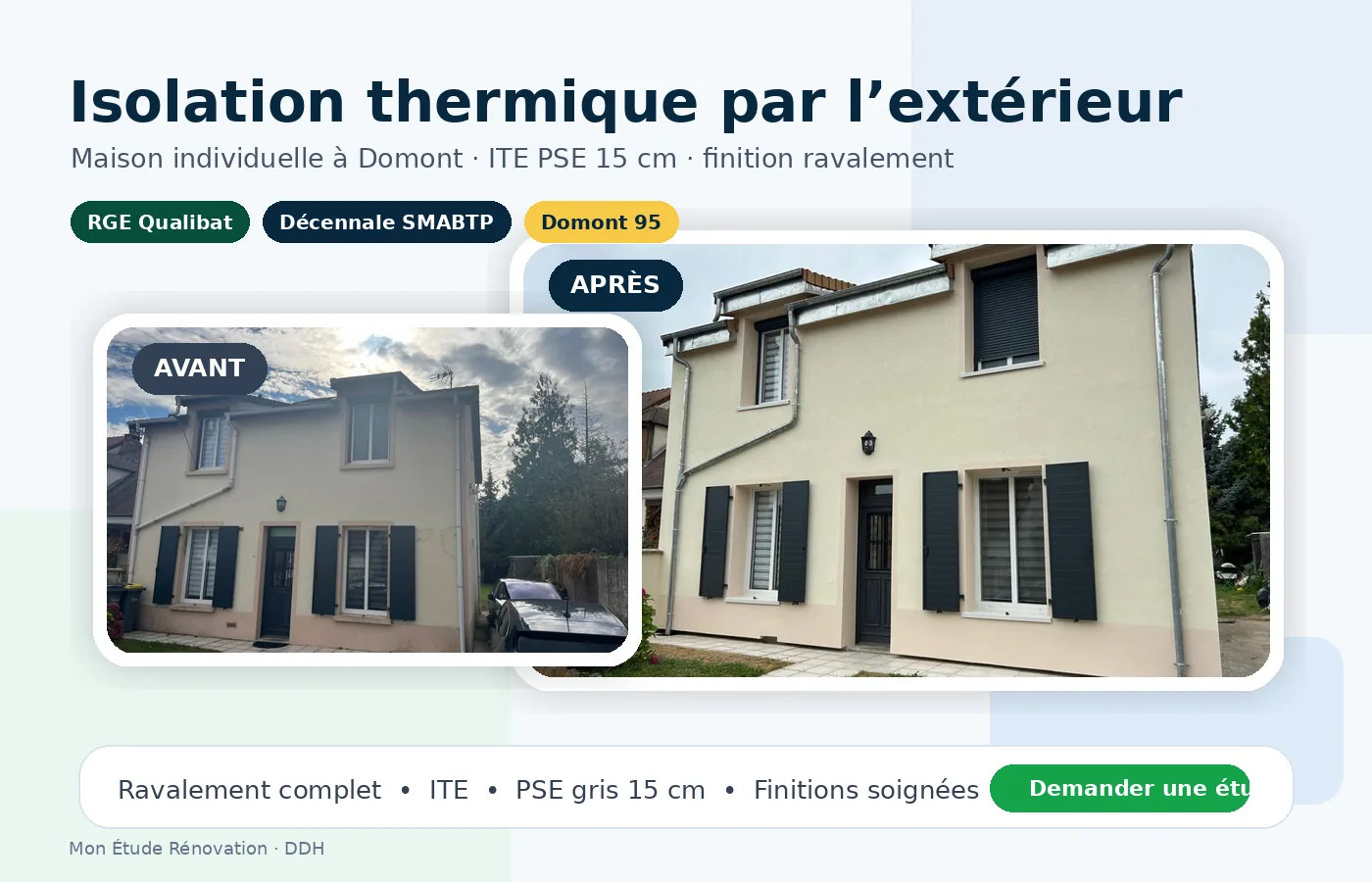 Avant après isolation thermique extérieure PSE à Domont par DDH