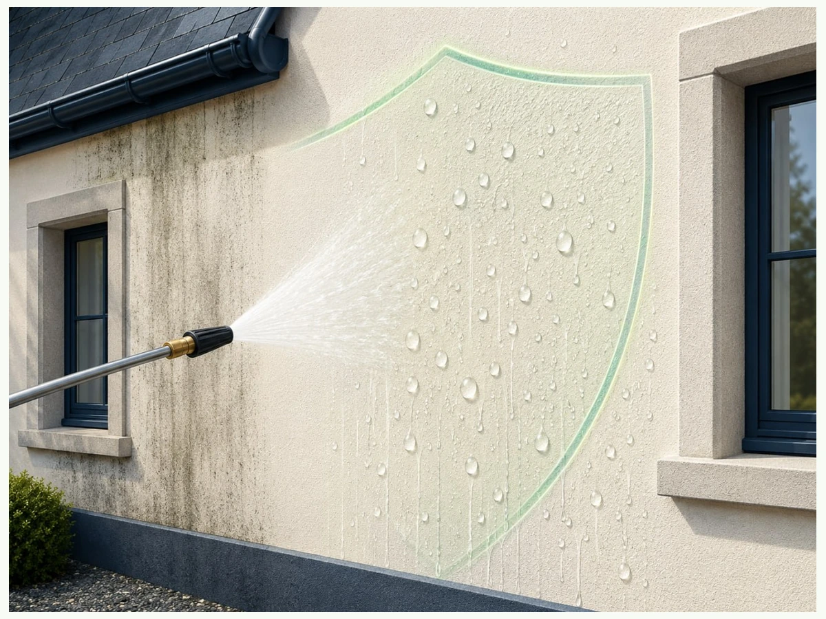 Traitement hydrofuge façade après nettoyage eau qui perle