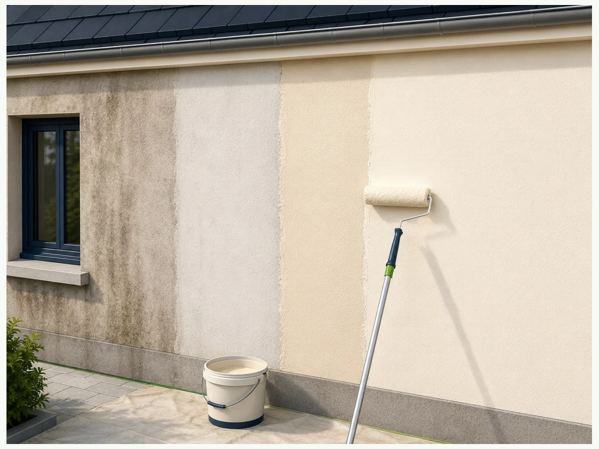 Peinture façade en deux couches après nettoyage