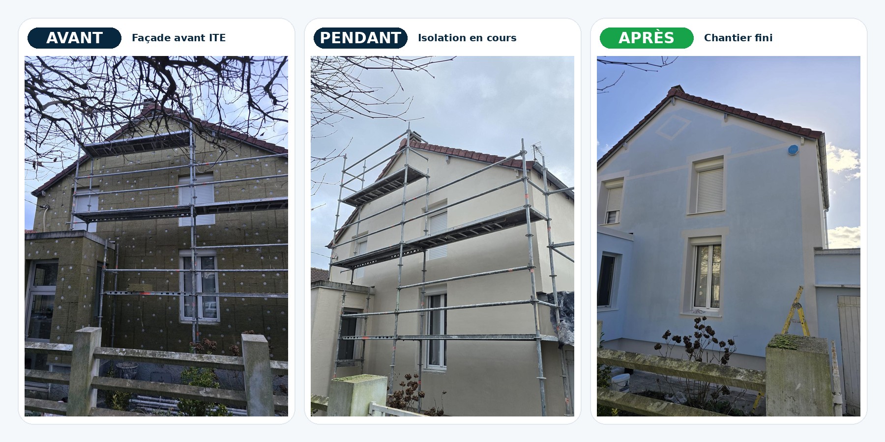 Exemple isolation extérieure ITE à Domont avant pendant après