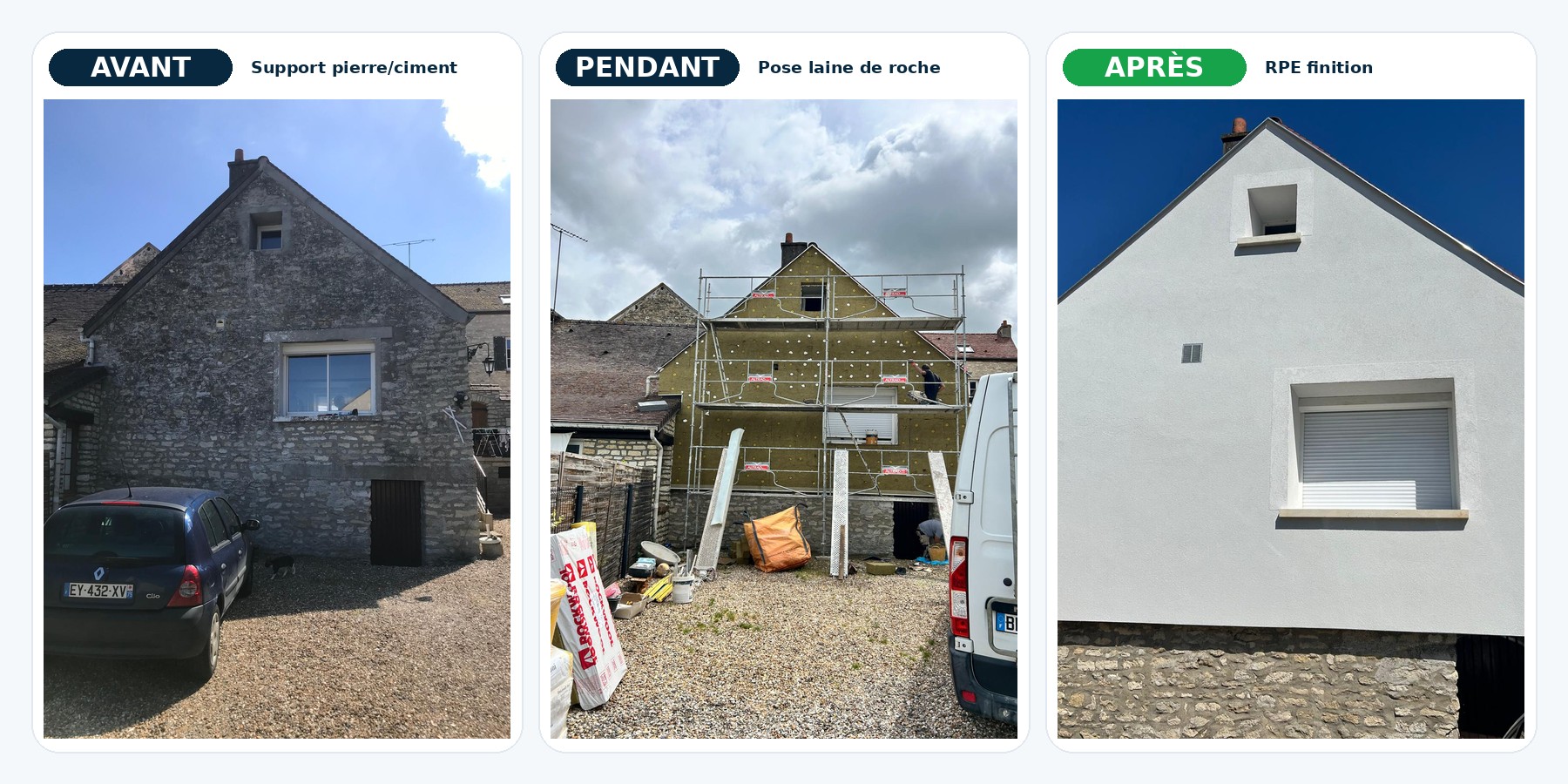 Montage avant pendant après ITE laine de roche à Follainville-Dennemont avec RPE finition