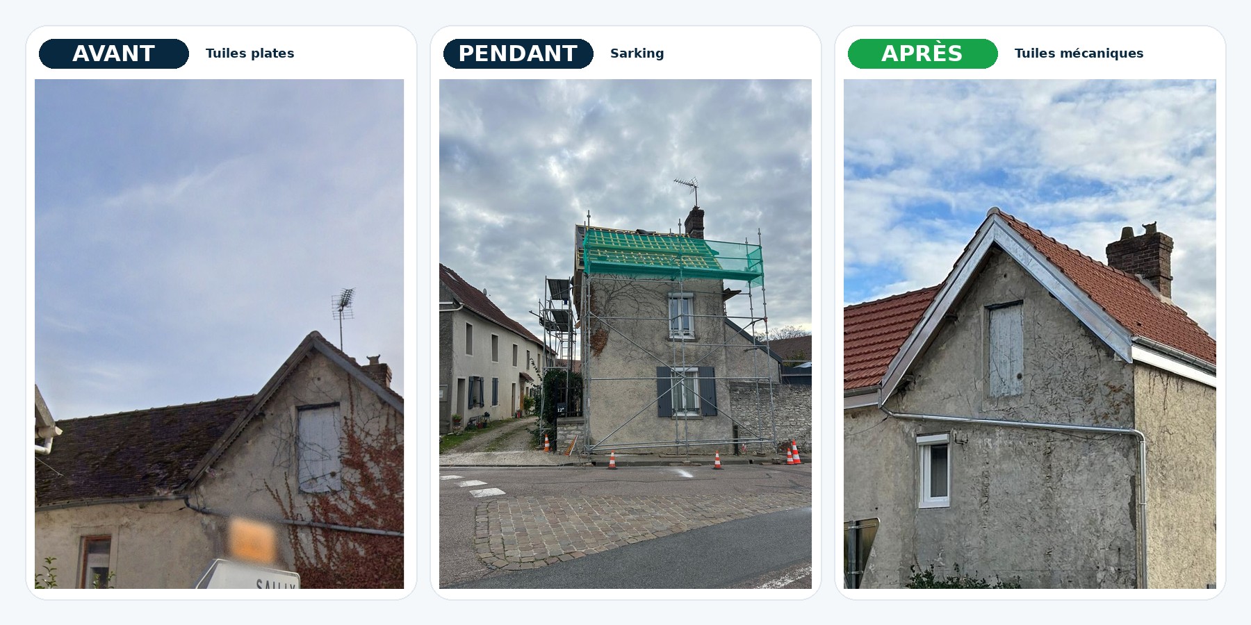 Montage avant pendant après sarking toiture à Drocourt
