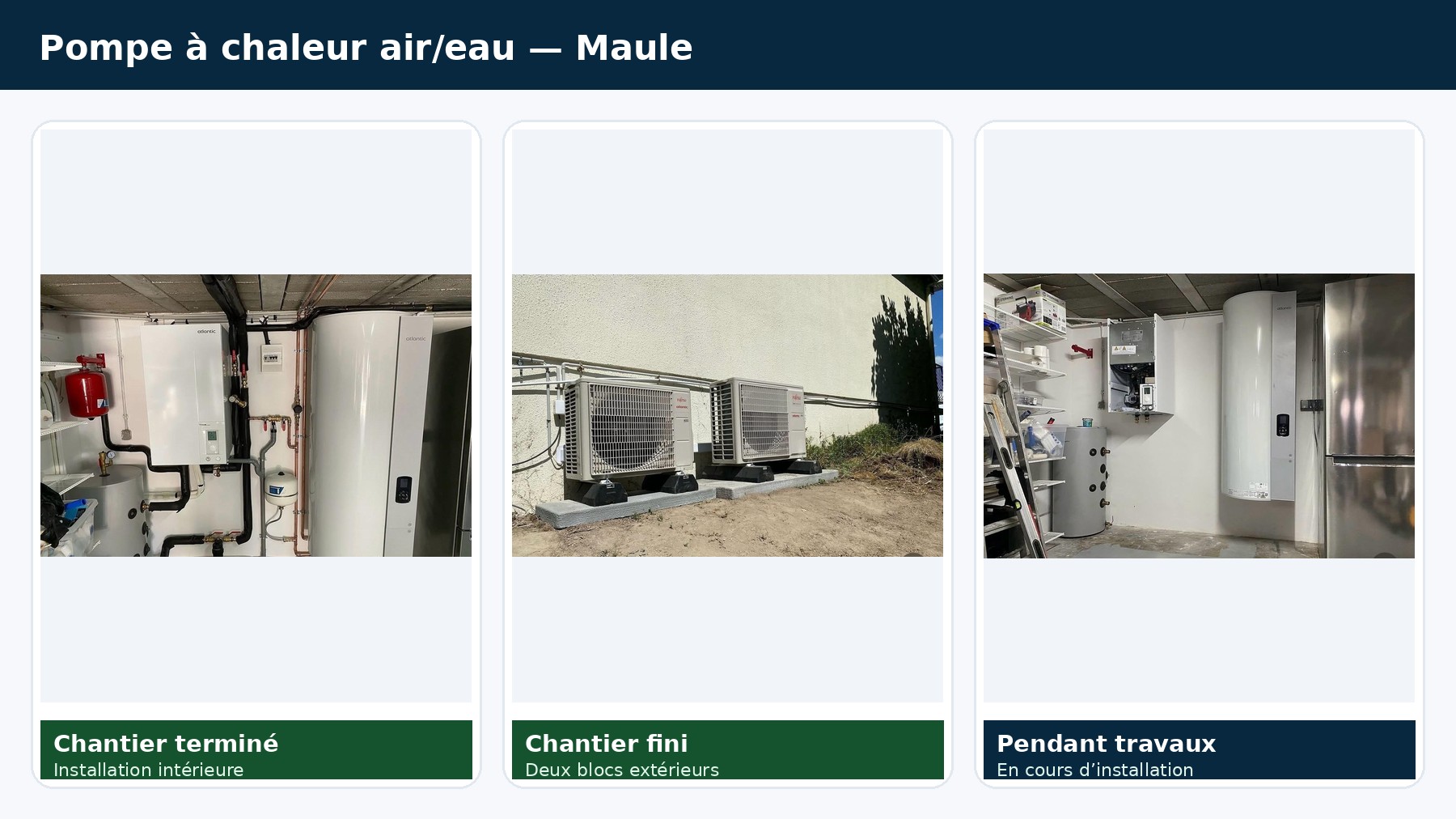 Réalisation PAC air/eau Maule : installation intérieure et deux blocs extérieurs