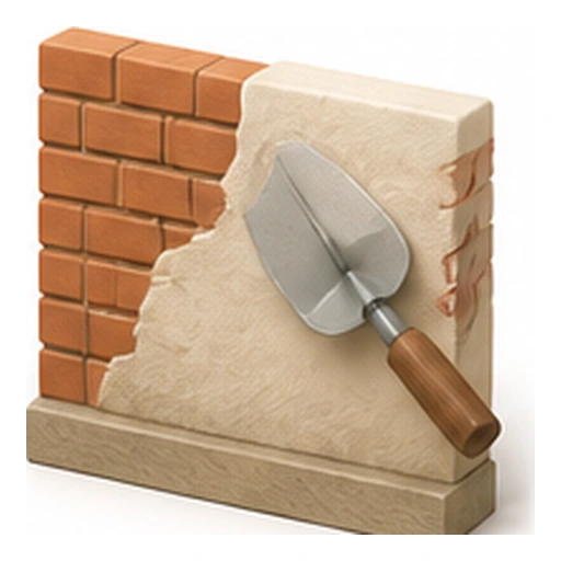 Illustration 3D : application d’un enduit à la truelle sur un mur.