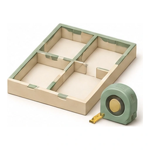 Illustration 3D : plan de pièce et mètre pour évaluer l’espace disponible.