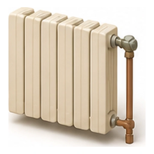Illustration 3D : radiateur, tuyauterie et régulation du réseau de chauffage.