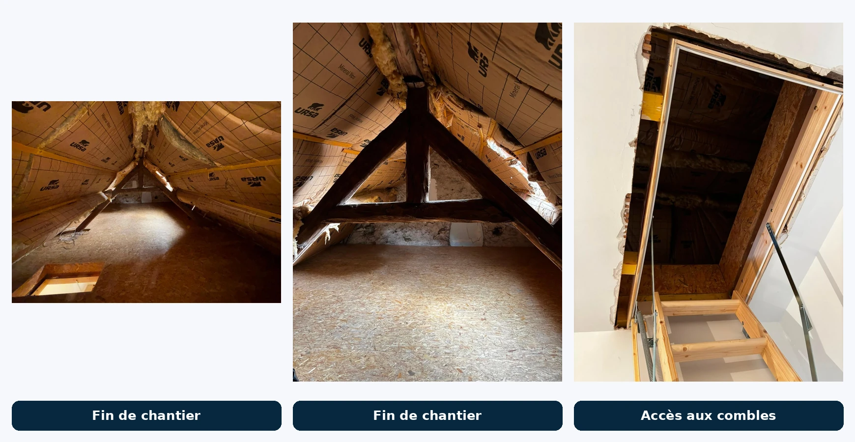 Chantier DDH à Argenteuil : deux vues du plancher terminé et trappe avec escalier escamotable
